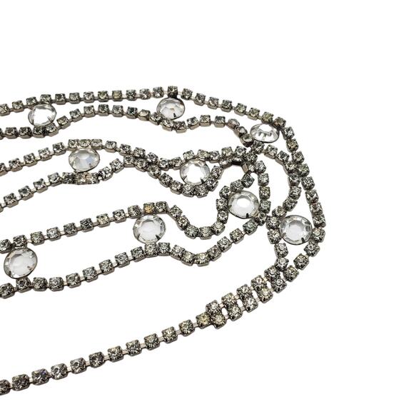 Crystal Rhinestone Belt Silver Tone Prong D&E 38" Skinny Bling Adjustable 1960s - Picture 11 of 12